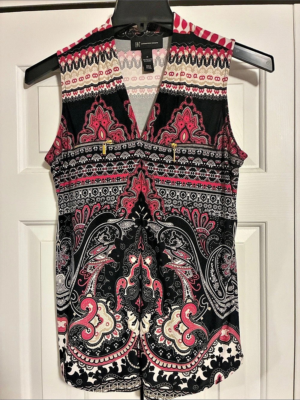 INC International Concepts Paisley Tank Top in Black & Pink Size Medium Like New